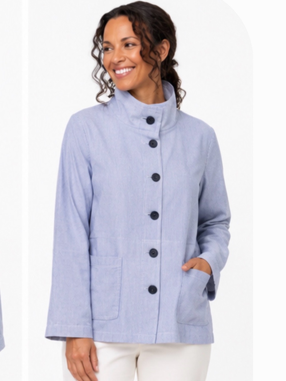Seersucker Blue and White Stripe Women's Button-Front Jacket
